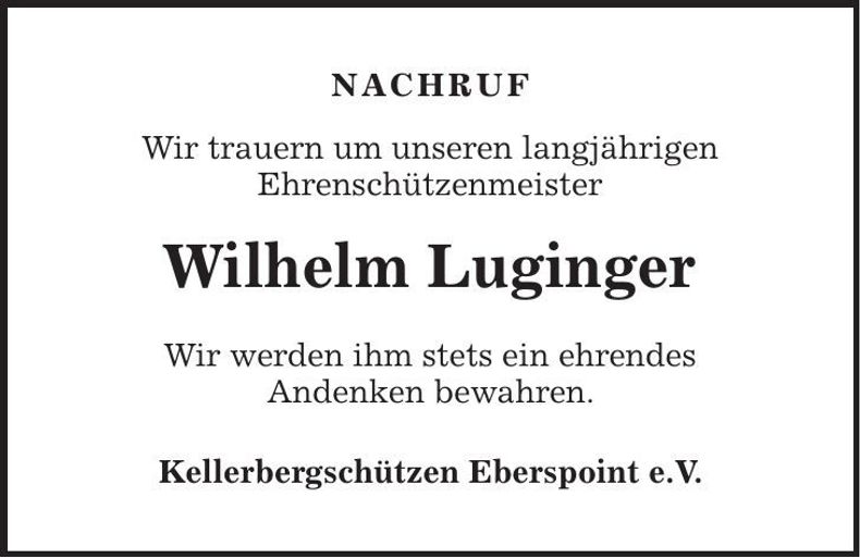 Traueranzeige Wilhelm Luginger