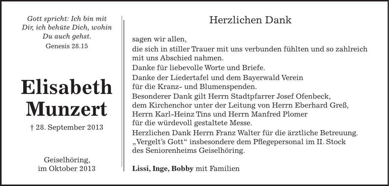 Traueranzeige Elisabeth Munzert