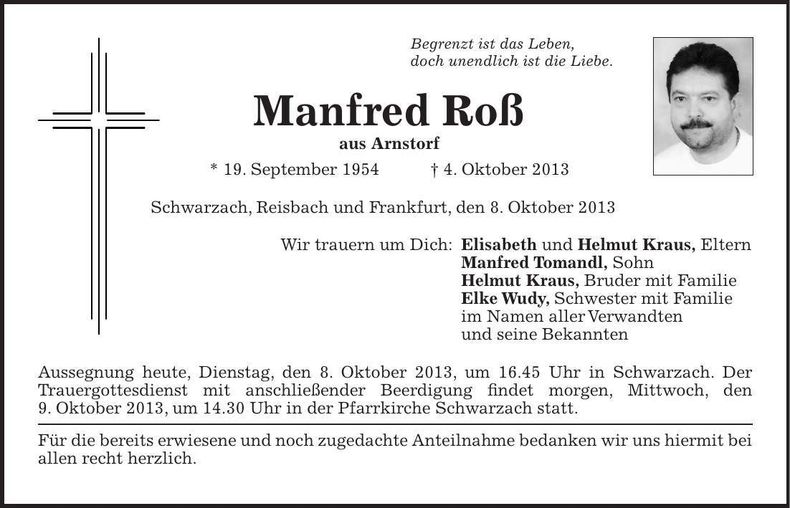 Traueranzeige Manfred Roß