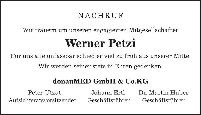 Traueranzeige Werner Petzi
