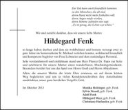 Traueranzeige Hildegard Fenk