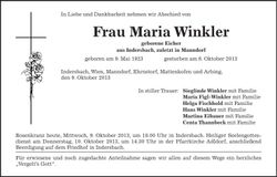 Traueranzeige Maria Winkler