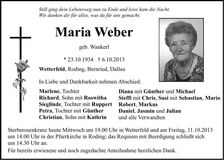Traueranzeige Maria Weber