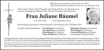 Traueranzeige Bäumel Juliane
