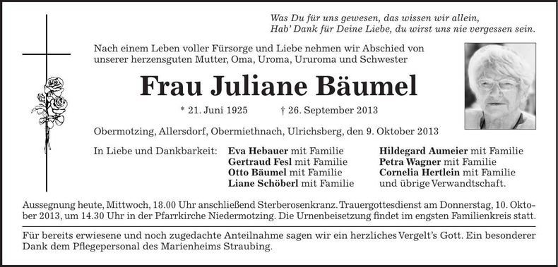 Traueranzeige Bäumel Juliane