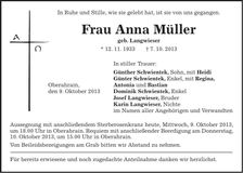 Traueranzeige Anna Müller