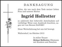 Traueranzeige Ingrid Hollrotter