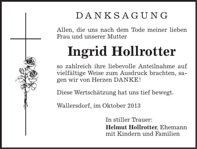 Traueranzeige Ingrid Hollrotter