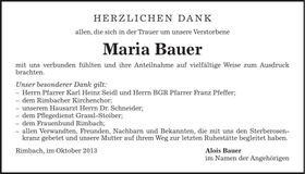 Traueranzeige Maria Bauer