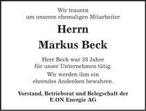 Traueranzeige Markus Beck