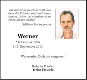 Traueranzeige Werner Winter