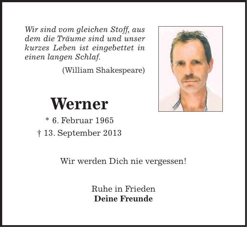 Traueranzeige Werner Winter