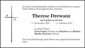 Traueranzeige Therese Drewanz