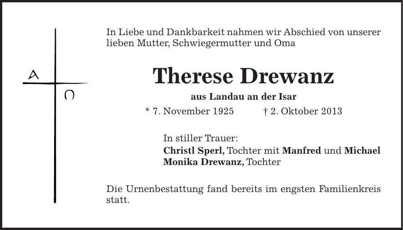 Traueranzeige Therese Drewanz