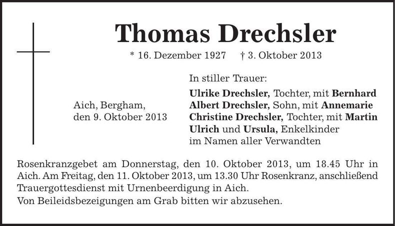 Traueranzeige Thomas Drechsler