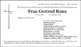Traueranzeige Gertrud Kunz