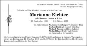 Traueranzeige Marianne Richter