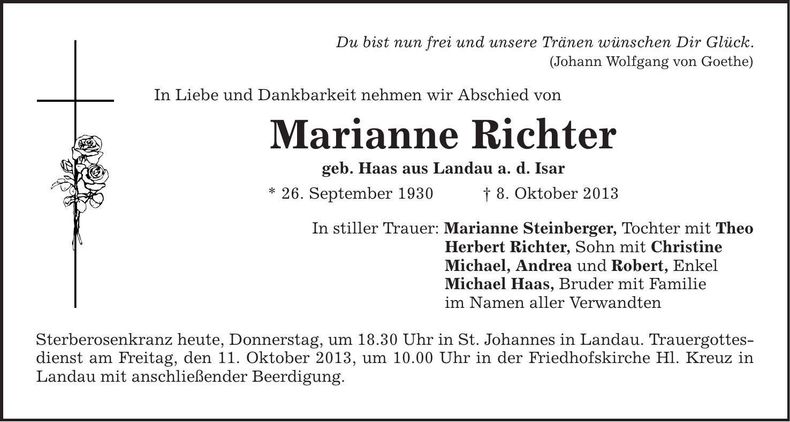 Traueranzeige Marianne Richter
