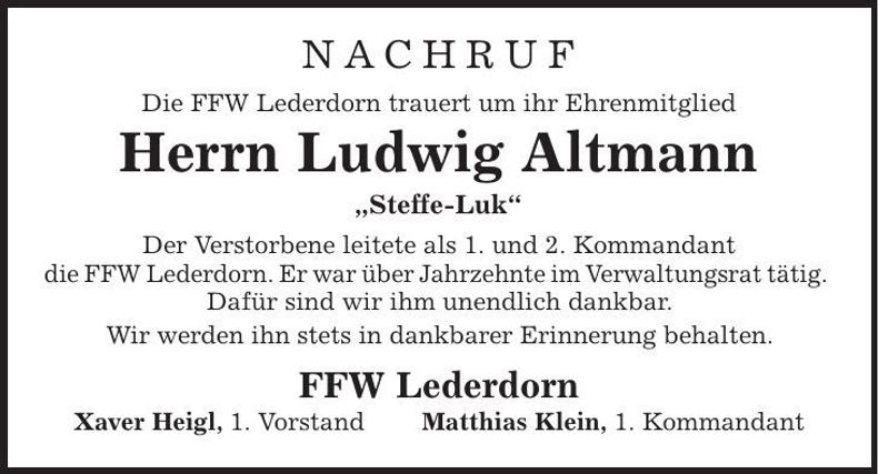 Traueranzeige Ludwig Altmann