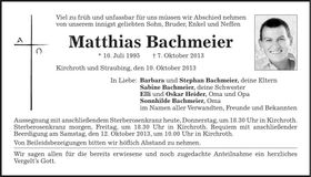 Traueranzeige Matthias Bachmeier
