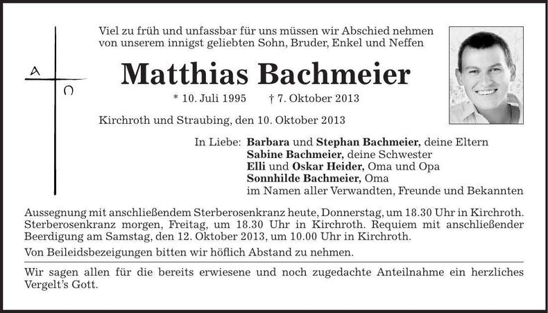 Traueranzeige Matthias Bachmeier