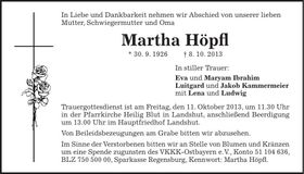 Traueranzeige Martha Höpfl