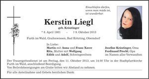 Traueranzeige Kerstin Liegl