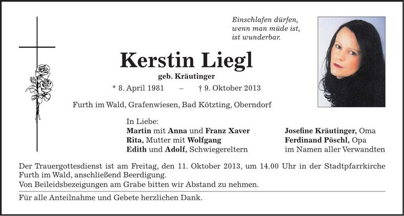 Traueranzeige Kerstin Liegl