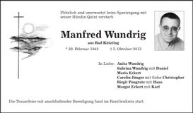 Traueranzeige Manfred Wundrig