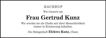 Traueranzeige Gertrud Kunz