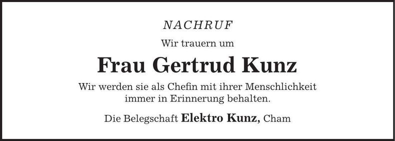 Traueranzeige Gertrud Kunz