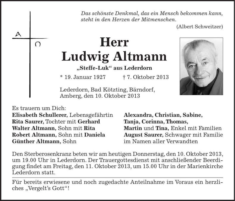 Traueranzeige Ludwig Altmann
