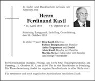 Traueranzeige Ferdinand Kastl