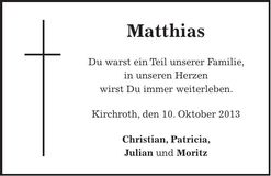 Traueranzeige Matthias 