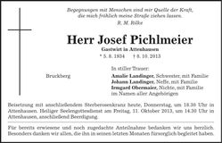 Traueranzeige Josef Pichlmeier