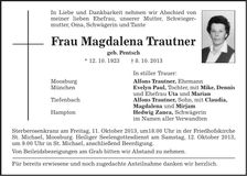 Traueranzeige Magdalena Trautner
