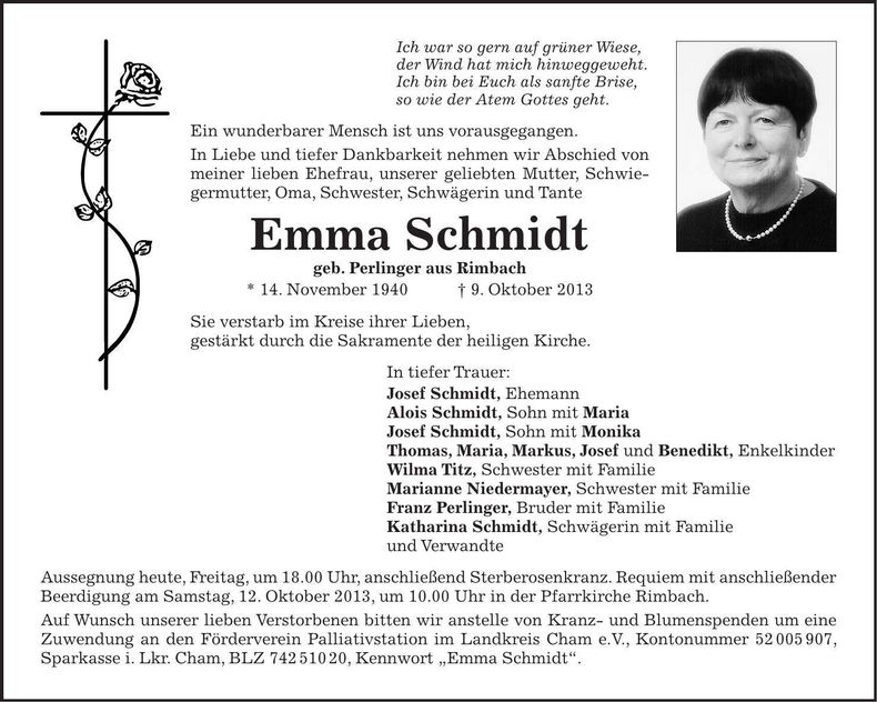 Traueranzeige Emma Schmidt