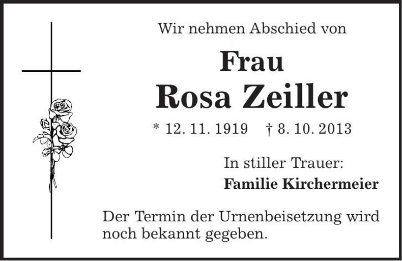 Traueranzeige Rosa Zeiller