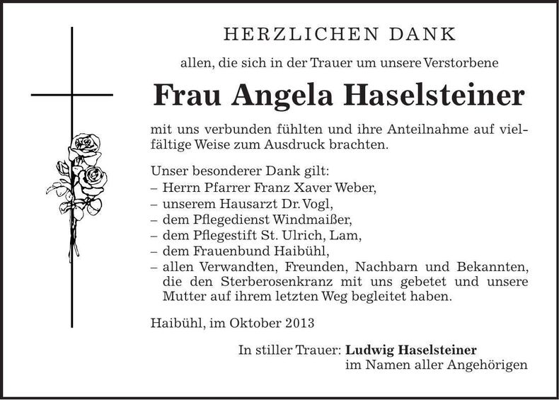 Traueranzeige Angela Haselsteiner