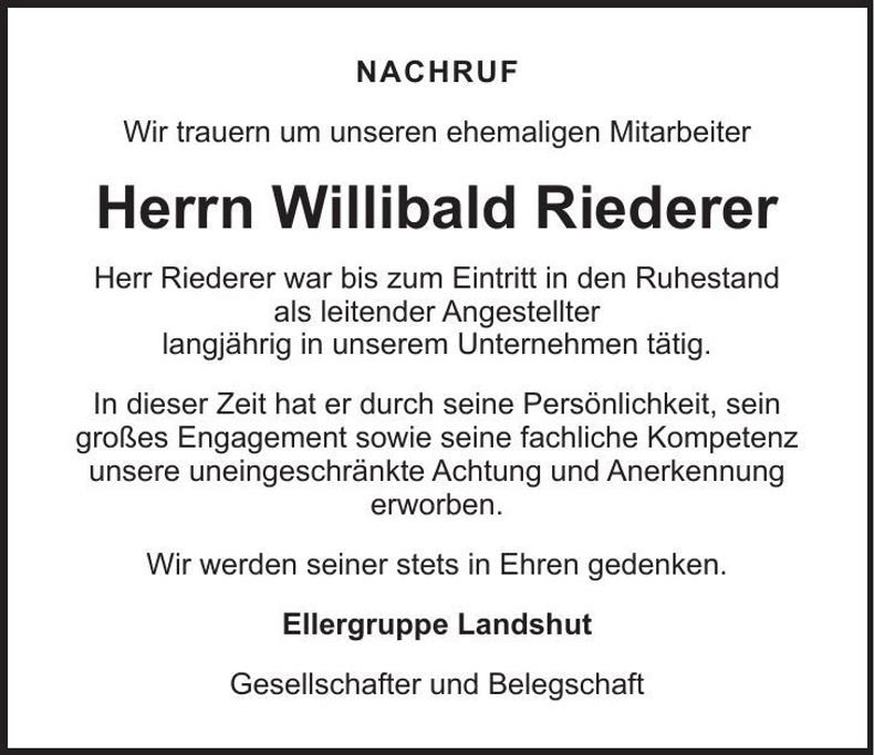 Traueranzeige Willibald Riederer