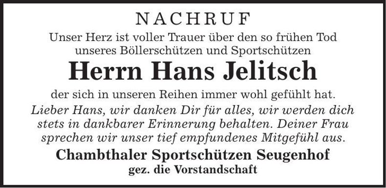 Traueranzeige Hans Jebitsch