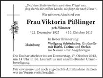 Traueranzeige Viktoria Pißlinger