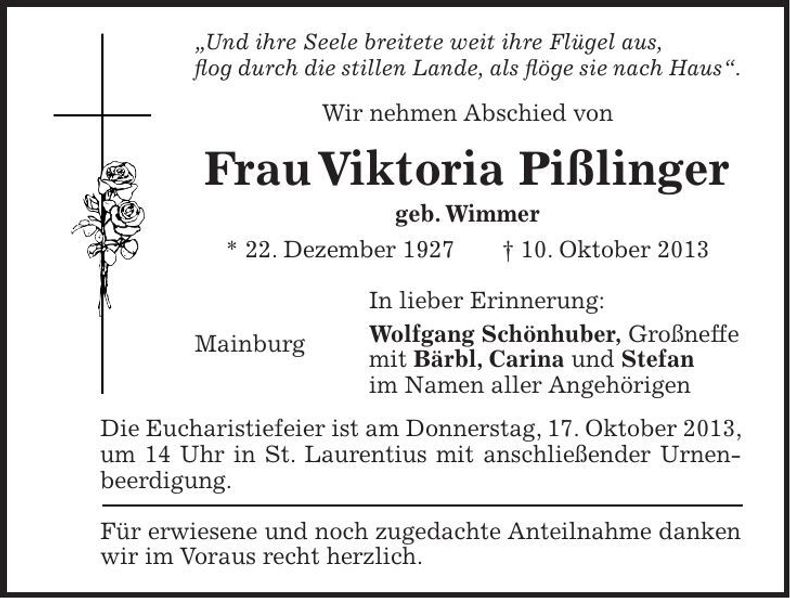 Traueranzeige Viktoria Pißlinger