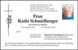 Traueranzeige Kathi Schmidberger