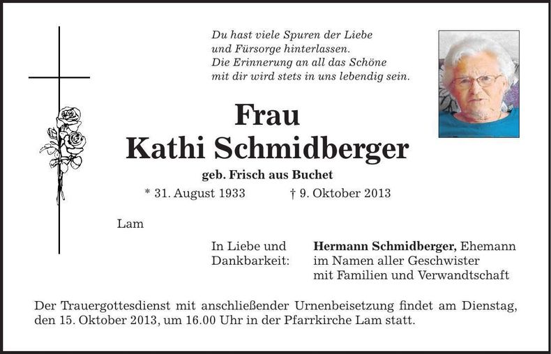 Traueranzeige Kathi Schmidberger