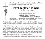 Traueranzeige Siegfried Kachel