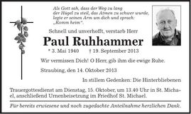 Traueranzeige Paul Ruhhammer