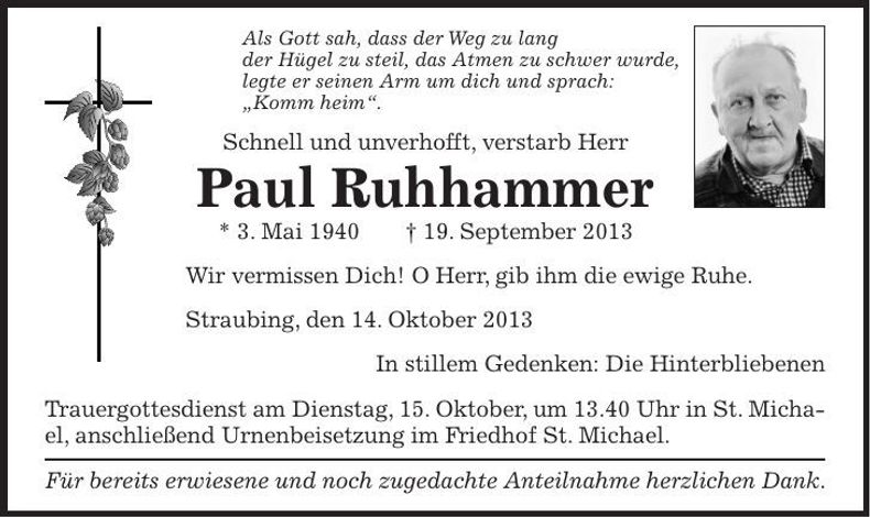 Traueranzeige Paul Ruhhammer