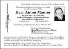 Traueranzeige Anton Maurer