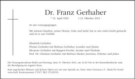 Traueranzeige Franz Gerhaher